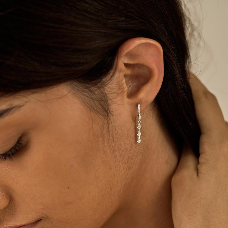 SELFROSE Store Silver Earrings for Women,Dainty Dangle Earrings Silver Plated Drop Earrings for Women Trendy Hypoallergenic CZ Stud Earrings Wedding Pearl Earrings Dangling Cute Small Hoop Earrings Jewelry - Image 5